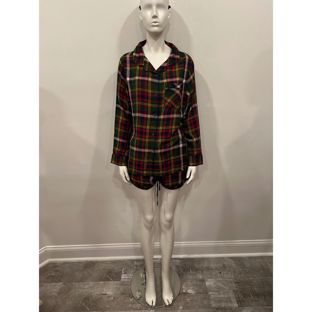 Plush Pajama Set Womens Small Green Red Plaid Soft Cozy 2pc PJ Set New with tags
